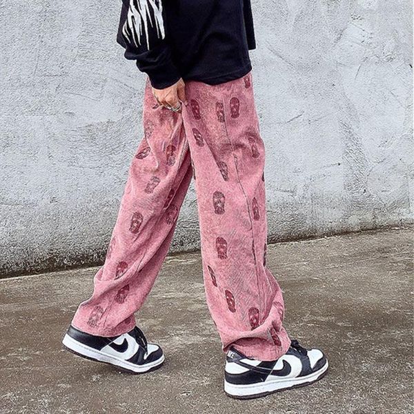 men's pants corduroy men and women trouser couples 2021 retro skull casual streetwear korean loose wide leg sport trousers, Black
men's pants corduroy men and women trouser couples 2021 retro skull casual streetwear korean loose wide leg sport trousers, Black