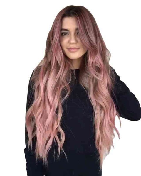 wig women's long curly hair big wave split gradient pink chemical fiber headgear s, Black;brown
wig women's long curly hair big wave split gradient pink chemical fiber headgear s, Black;brown