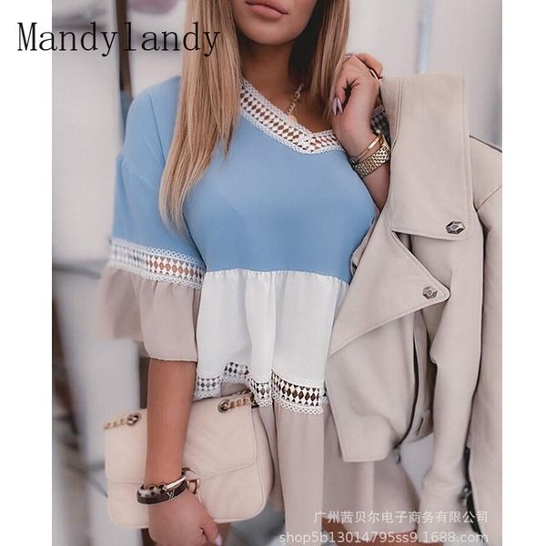 women's blouses & shirts mandylandy summer women contrast color bell sleeve v-neck loose shirt casual long sreetwear, White
women's blouses & shirts mandylandy summer women contrast color bell sleeve v-neck loose shirt casual long sreetwear, White