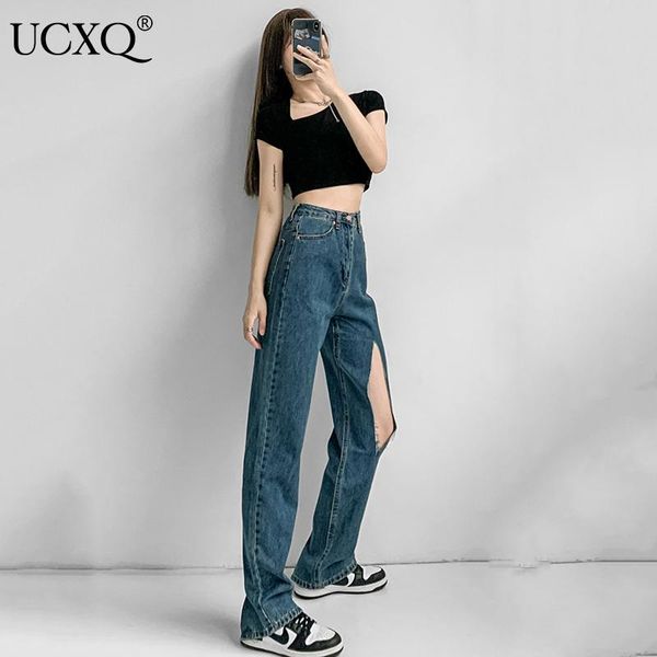women's jeans ucxq woman straight solid split high waist loose long length retro drape denim wild casual style 2021 autumn 23xm562, Blue
women's jeans ucxq woman straight solid split high waist loose long length retro drape denim wild casual style 2021 autumn 23xm562, Blue