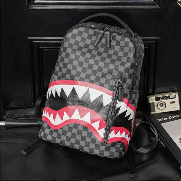 handbag 2021 korean backpack large capacity lattice men's shark bag traveling student schoolbag batch, Black;red
handbag 2021 korean backpack large capacity lattice men's shark bag traveling student schoolbag batch, Black;red