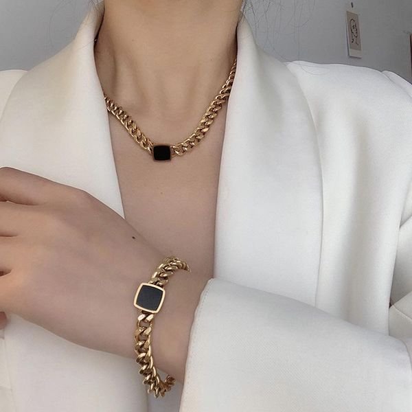 pendant necklaces exquisite fashion gold chain black square necklace for woman stainless steel choker clavicle party jewelry accessories, Silver
pendant necklaces exquisite fashion gold chain black square necklace for woman stainless steel choker clavicle party jewelry accessories, Silver