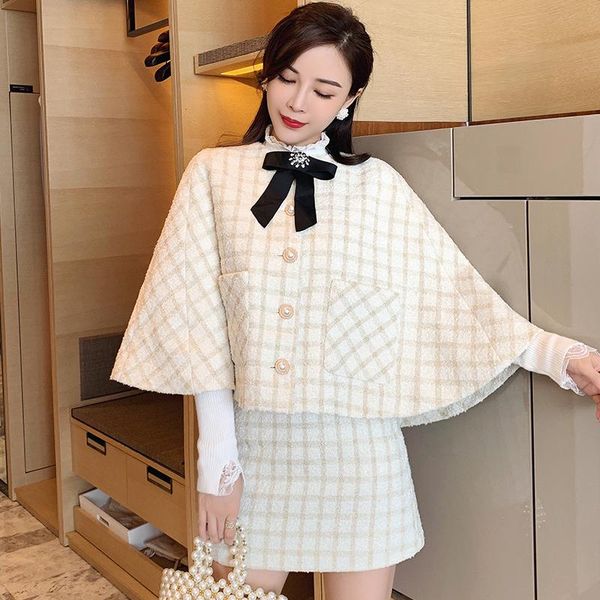 women's tracksuits jsxdhk fashion winter tweed 3 piece set women knitted sweater + bow plaid pearl button loose cloak coat mini pencil, Gray
women's tracksuits jsxdhk fashion winter tweed 3 piece set women knitted sweater + bow plaid pearl button loose cloak coat mini pencil, Gray