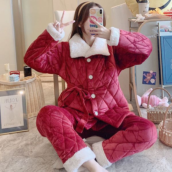 women's sleepwear three layers quilted pyjamas women warm winter pajamas for female thicken coral fleece home wear set pijama femi, Black;red
women's sleepwear three layers quilted pyjamas women warm winter pajamas for female thicken coral fleece home wear set pijama femi, Black;red