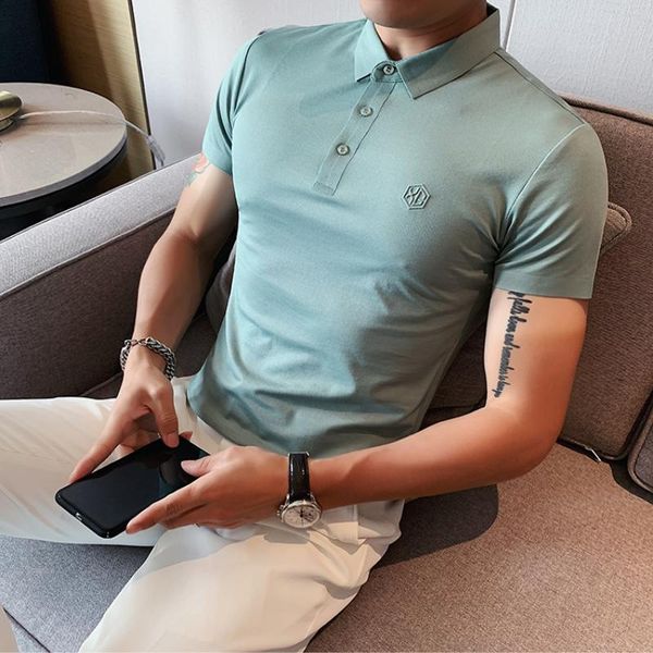 men's polos british shirts solid color lapel seamless shirt slim short sleeve casual embroidery tee formal social, White;black
men's polos british shirts solid color lapel seamless shirt slim short sleeve casual embroidery tee formal social, White;black