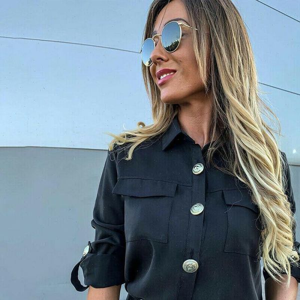 long half sleeve loose women blouses ol clothes plain casual button office lady summer chiffon blusa feminina, White
long half sleeve loose women blouses ol clothes plain casual button office lady summer chiffon blusa feminina, White