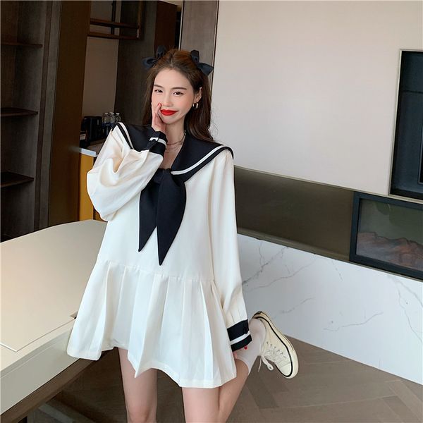 matakawa sailor collar woman dress spring korean pleated mini dresses loose casual long sleeve vestidos mujer 210513, Black;gray
matakawa sailor collar woman dress spring korean pleated mini dresses loose casual long sleeve vestidos mujer 210513, Black;gray