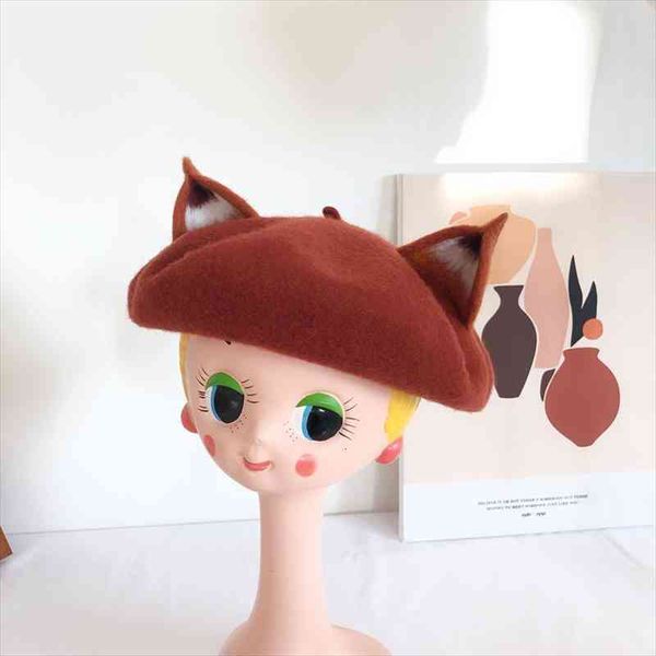 women winter nick fox ear beret handmade size hat vintage painter wool cap wholesale, Blue;gray
women winter nick fox ear beret handmade size hat vintage painter wool cap wholesale, Blue;gray