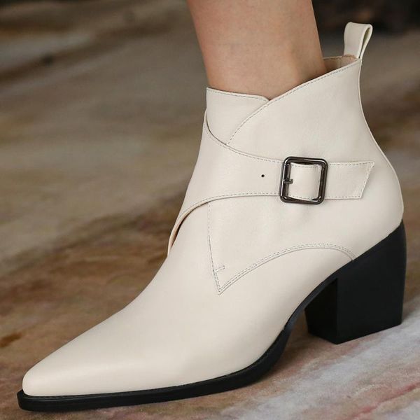 boots women's genuine leather thick high heel autumn ankle metal buckle pointed toe soft comfortable short booties dress shoes, Black
boots women's genuine leather thick high heel autumn ankle metal buckle pointed toe soft comfortable short booties dress shoes, Black