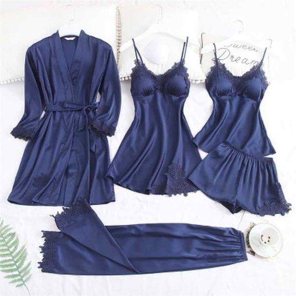 qweek women pajamas 5 pieces sets satin sleepwear pijama silk home wear embroidery sleep lounge pyjama with chest pads 211103, Black;red
qweek women pajamas 5 pieces sets satin sleepwear pijama silk home wear embroidery sleep lounge pyjama with chest pads 211103, Black;red