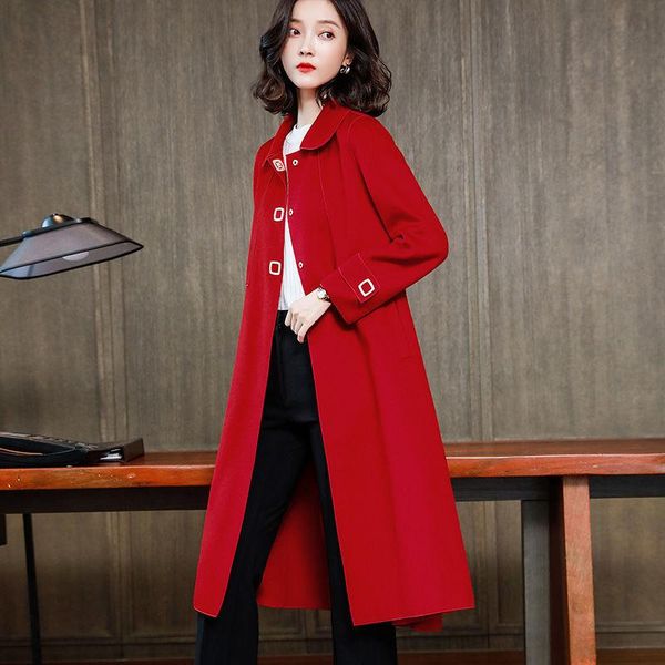 women's wool & blends 2021 autumn winter women coat turn down collar long female jacket woolen chic overcoat warm casaco feminino y519, Black
women's wool & blends 2021 autumn winter women coat turn down collar long female jacket woolen chic overcoat warm casaco feminino y519, Black