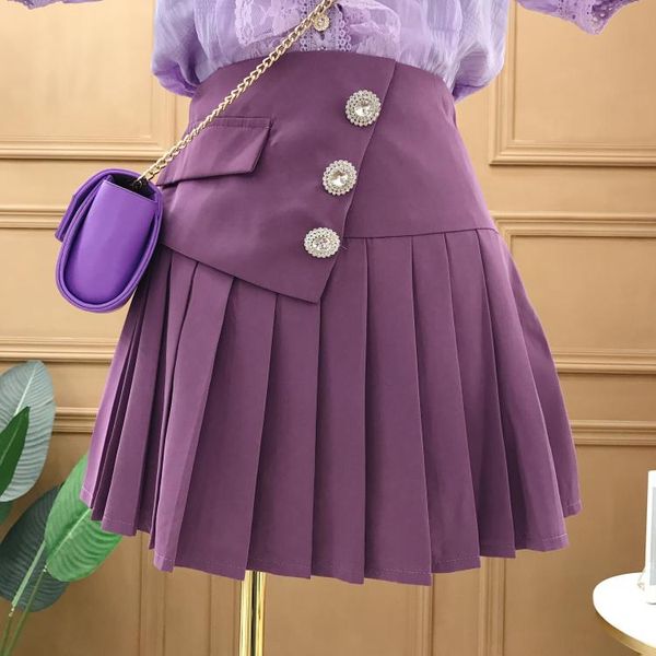 summer korean high waist pleated skirt solid color women all-match slimming rhinestone button a- line skirts, Black
summer korean high waist pleated skirt solid color women all-match slimming rhinestone button a- line skirts, Black