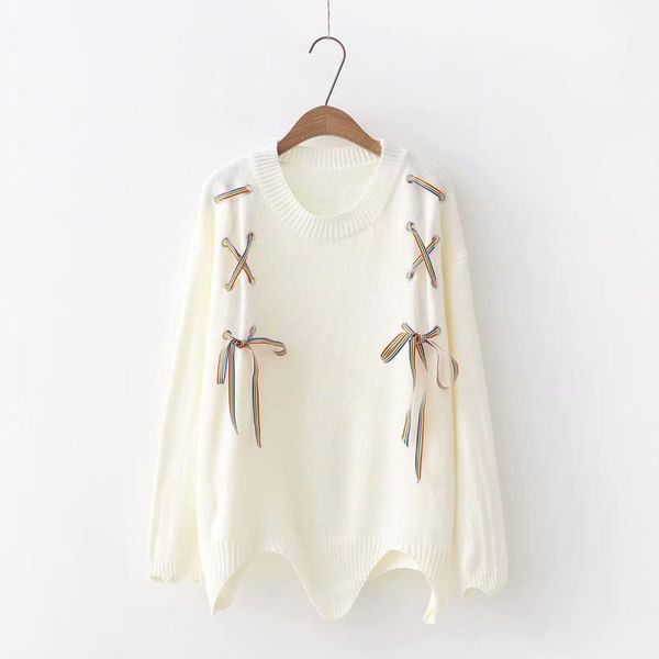women's sweaters multicolor lace up brief o-neck long sleeve knitted pullover mori girl, White;black
women's sweaters multicolor lace up brief o-neck long sleeve knitted pullover mori girl, White;black
