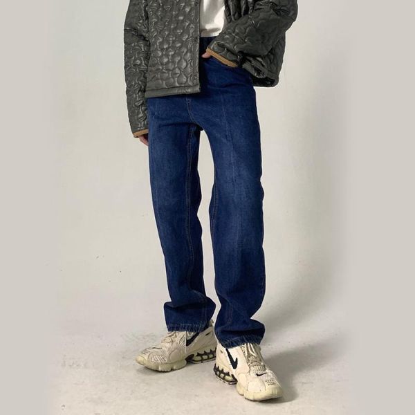 men high waist vintage casual loose straight jeans trousers streetwear fashion hip hop ankle-length denim pants male men's, Blue
men high waist vintage casual loose straight jeans trousers streetwear fashion hip hop ankle-length denim pants male men's, Blue