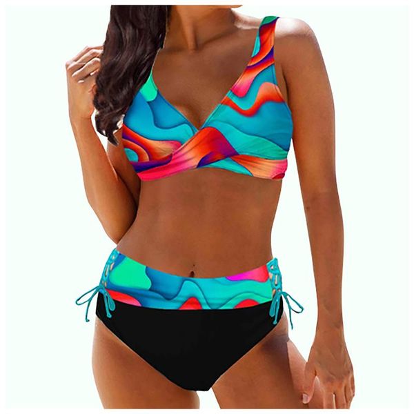 summer beach ladies high waist lace-up rainbow print striped bikini swimsuit women beachwear biquini two piece suit women's swimwear, White;black
summer beach ladies high waist lace-up rainbow print striped bikini swimsuit women beachwear biquini two piece suit women's swimwear, White;black