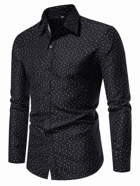 men polka dot & star print shirt 36c4#, White;black
men polka dot & star print shirt 36c4#, White;black