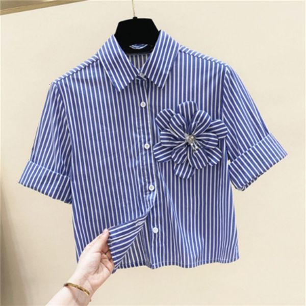 blouses three-dimensional flowers striped sleeve women's summer loose short female lady all-match cropped shirt, White
blouses three-dimensional flowers striped sleeve women's summer loose short female lady all-match cropped shirt, White
