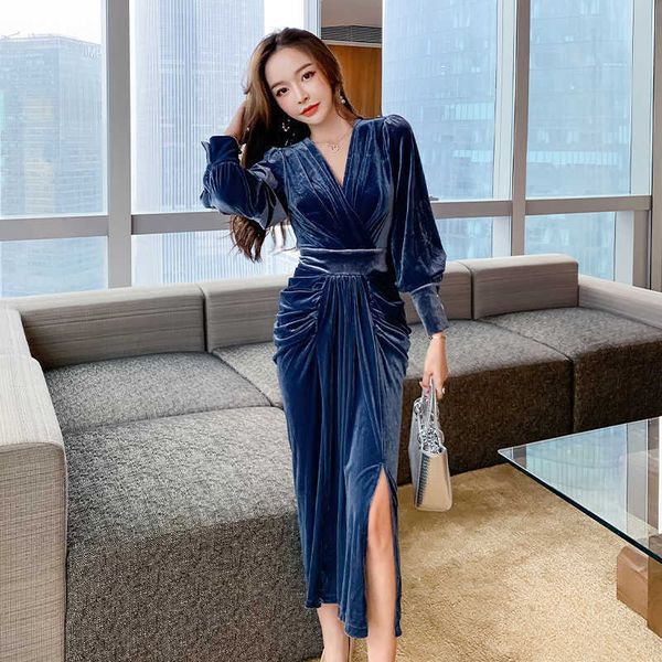 vintage velvet dress women slim v-neck bandage dresses vestidos autumn winter puff sleeve elegant casual long robe 210529, Black;gray
vintage velvet dress women slim v-neck bandage dresses vestidos autumn winter puff sleeve elegant casual long robe 210529, Black;gray