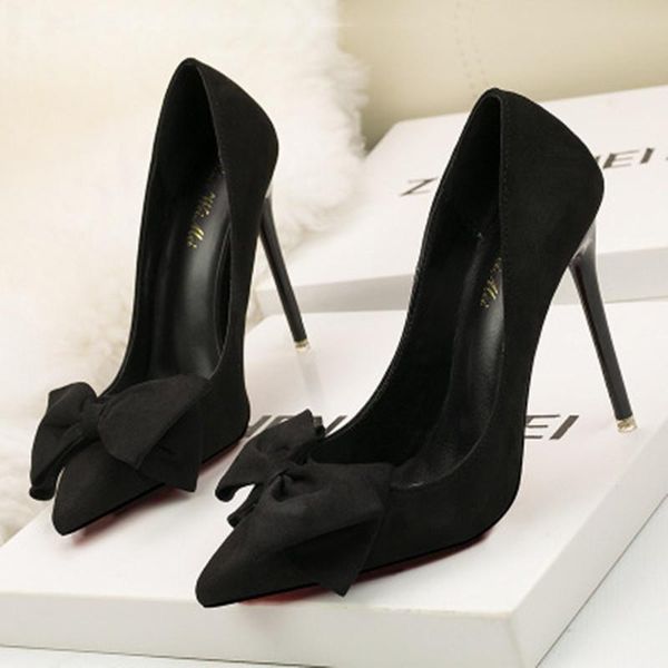 dress shoes women's suede leather bow fine with fashion high heel shallow mouth pointed nightclub heeled women pumps, Black
dress shoes women's suede leather bow fine with fashion high heel shallow mouth pointed nightclub heeled women pumps, Black