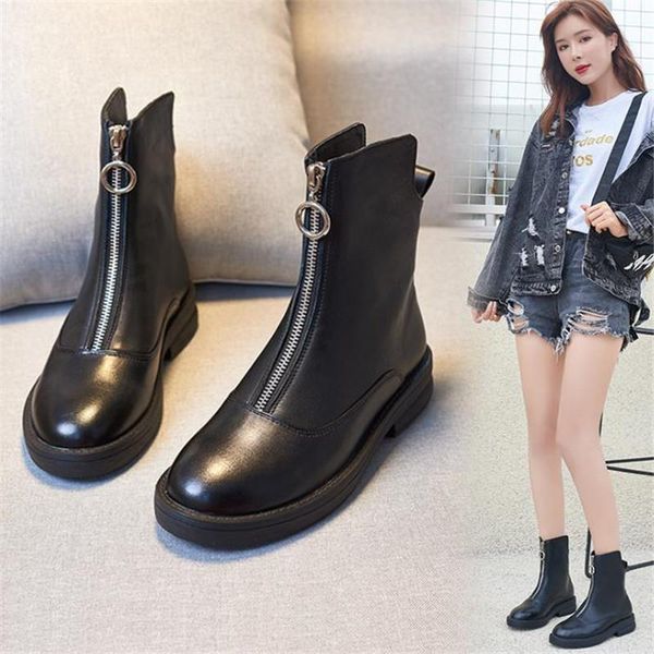boots women's leather autumn 2021 flat bottom british wind children's front zipper, Black
boots women's leather autumn 2021 flat bottom british wind children's front zipper, Black