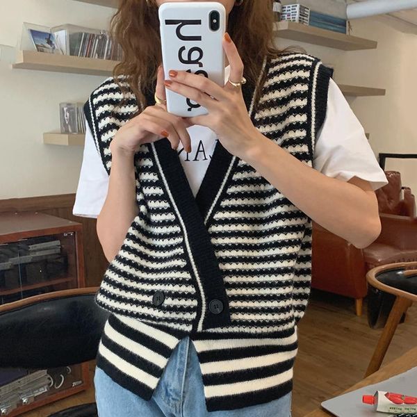 women's knits & tees korean chic v neck vintage striped knitted cardigan vest women loose sleeveless casual autumn sweater coat all mat, White
women's knits & tees korean chic v neck vintage striped knitted cardigan vest women loose sleeveless casual autumn sweater coat all mat, White
