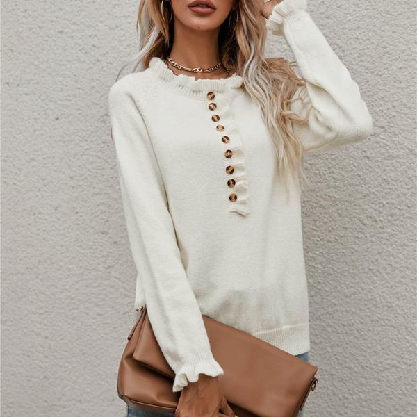 women's sweaters autumn winter knitted women solid buttons down long sleeve pullover oversized sweet girl casual ruffle sweater, White;black
women's sweaters autumn winter knitted women solid buttons down long sleeve pullover oversized sweet girl casual ruffle sweater, White;black
