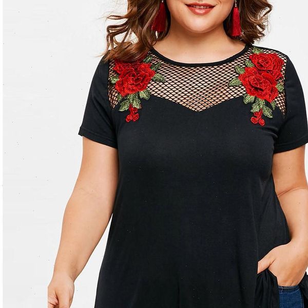 women shirt blouse short sleeve shirts fishnet panel plus size tunic applique ropa mujer blusa yj, White
women shirt blouse short sleeve shirts fishnet panel plus size tunic applique ropa mujer blusa yj, White