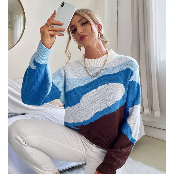 autumn women's 2021 sweater loose color contrast temperament commuter knitted women, White;black
autumn women's 2021 sweater loose color contrast temperament commuter knitted women, White;black