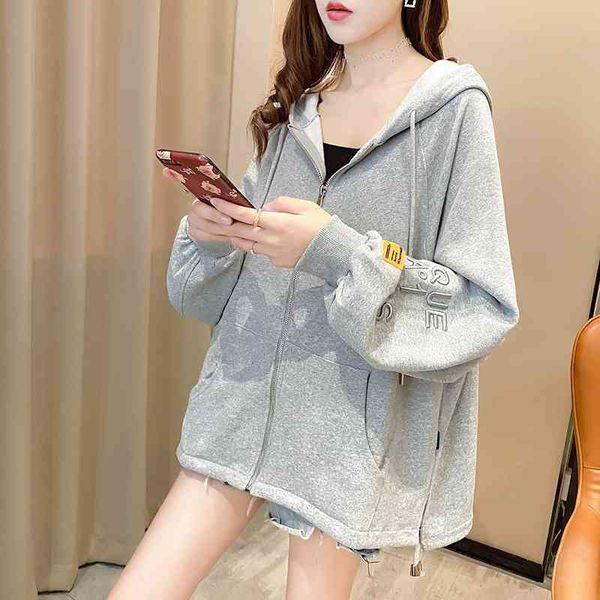 autumn 2021 new korean loose hooded cardigan zipper embroidered large long sleeved sweater women's, Black
autumn 2021 new korean loose hooded cardigan zipper embroidered large long sleeved sweater women's, Black