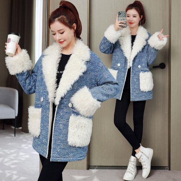 lamb hair autumn winter denim women plus velvet padded jacket 2021 loose cotton coat women's jackets, Black;brown
lamb hair autumn winter denim women plus velvet padded jacket 2021 loose cotton coat women's jackets, Black;brown