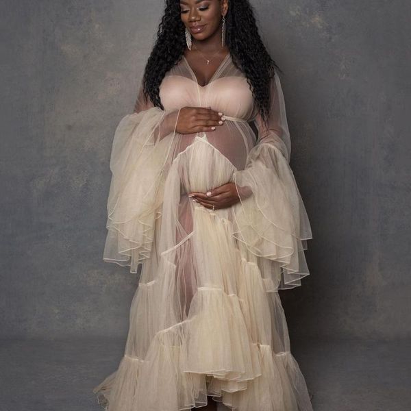party dresses african see thru prom dress maternity robes for po shoot or baby shower tulle v neck women plus size long sleeve robe, White;black
party dresses african see thru prom dress maternity robes for po shoot or baby shower tulle v neck women plus size long sleeve robe, White;black