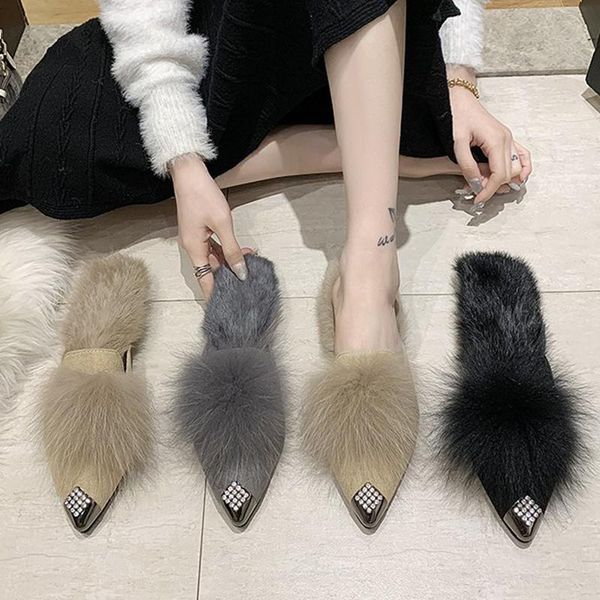 slippers women mules 2021 pointed toe flats with flock shoes fashion spring autumn furry slides for ladies house, Black
slippers women mules 2021 pointed toe flats with flock shoes fashion spring autumn furry slides for ladies house, Black