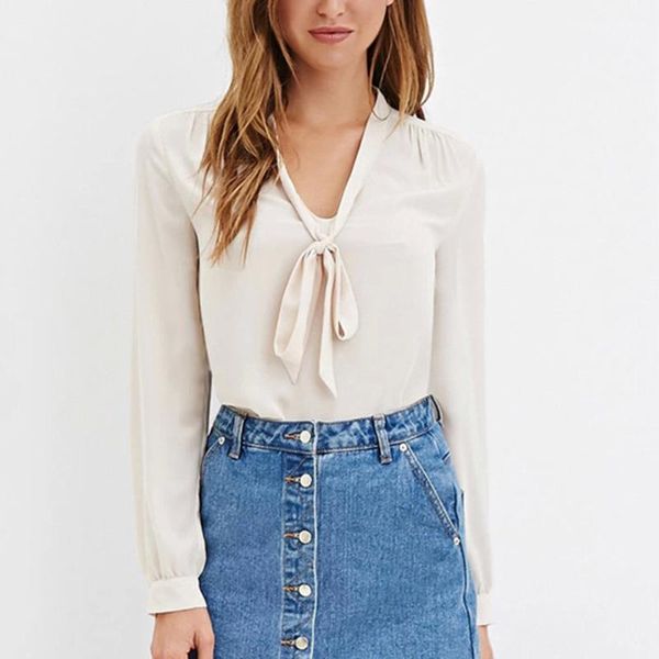 women's blouses & shirts singwing women solid color chest with bandage bow long sleeve office business, White
women's blouses & shirts singwing women solid color chest with bandage bow long sleeve office business, White