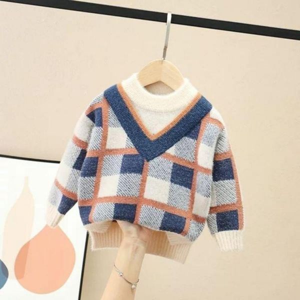 children winter velvet sweater boy warm pullovers plush inside knitted sweaters loose jacket 4-10t teenage plaid o-neck sweaters, Blue
children winter velvet sweater boy warm pullovers plush inside knitted sweaters loose jacket 4-10t teenage plaid o-neck sweaters, Blue