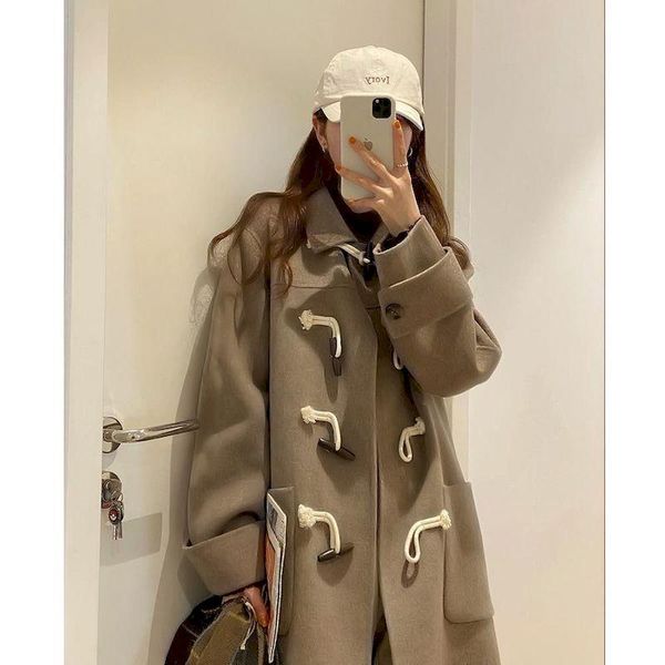 women's wool & blends 2021 women coat oatmeal preppy style autumn winter korean loose horn button mid-length thick woolen elegant chic, Black
women's wool & blends 2021 women coat oatmeal preppy style autumn winter korean loose horn button mid-length thick woolen elegant chic, Black