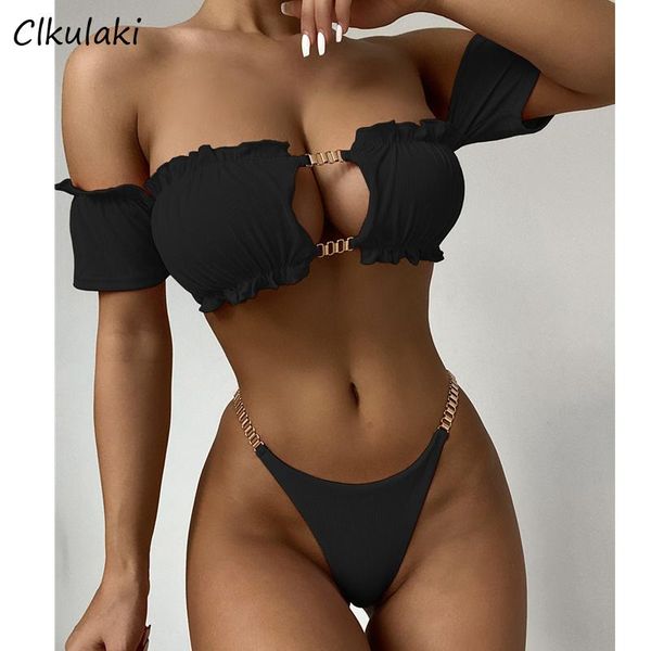 women's swimwear 2021 off-shoulder short-sleeved bikinis swimsuits women solid two-piece summer beach bathing suits bikini set, White;black
women's swimwear 2021 off-shoulder short-sleeved bikinis swimsuits women solid two-piece summer beach bathing suits bikini set, White;black