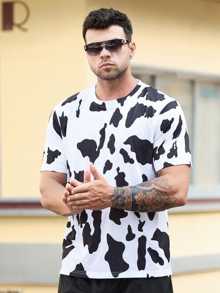 extended sizes men cow print tee z9ti#, White;black
extended sizes men cow print tee z9ti#, White;black
