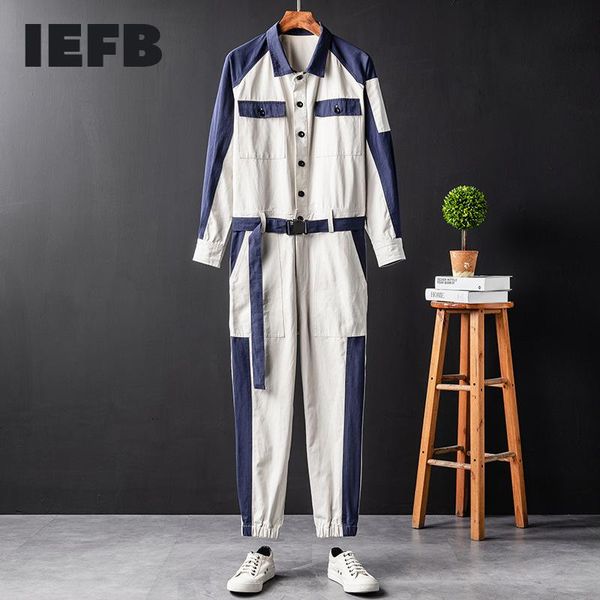 men's pants iefb and women's contract color patchwork long sleeve jumpsuit casual work clothes single breasted lapel trousers 9y81, Black
men's pants iefb and women's contract color patchwork long sleeve jumpsuit casual work clothes single breasted lapel trousers 9y81, Black