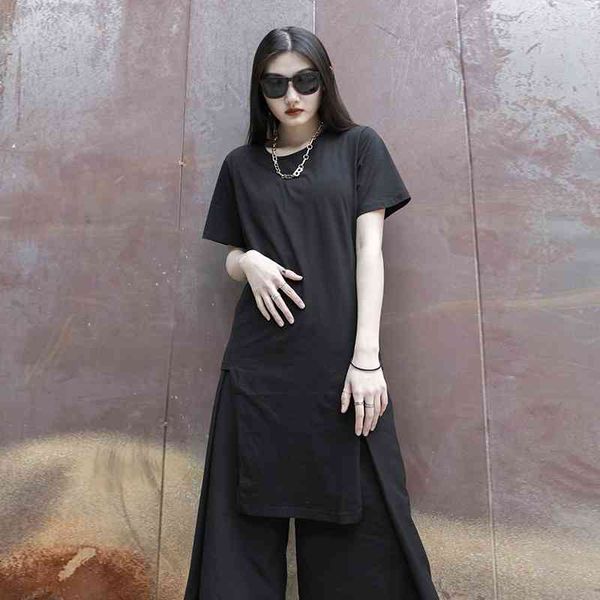 2021 summer new t-shirt mid length irregular slim round neck cotton women's large hip hop high street fashion, White;black
2021 summer new t-shirt mid length irregular slim round neck cotton women's large hip hop high street fashion, White;black