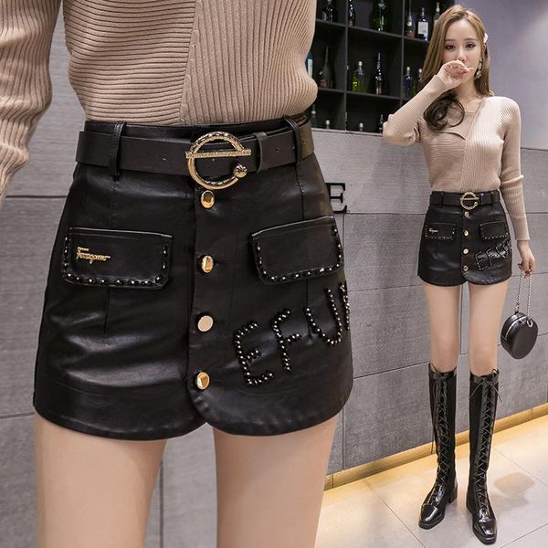 women's shorts 2021 autumn and winter korean version of high waist washed pu leather skirt, White;black
women's shorts 2021 autumn and winter korean version of high waist washed pu leather skirt, White;black