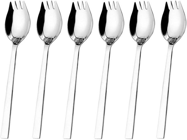 6-pack 18/10 stainless steel sporks for everyday household use, 7.6-inch ice cream spoon & salad forks, fruit appetizer dessert spoons
6-pack 18/10 stainless steel sporks for everyday household use, 7.6-inch ice cream spoon & salad forks, fruit appetizer dessert spoons