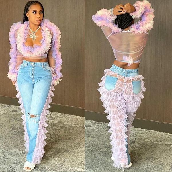 women's pants & capris mesh sheer layer ruffles hole jeans woman high waist clubwear trousers women streetwear denim femme pantalon, Black;white
women's pants & capris mesh sheer layer ruffles hole jeans woman high waist clubwear trousers women streetwear denim femme pantalon, Black;white