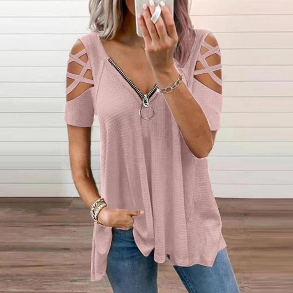 women's blouses & shirts womens blouse zipper hollow out v-neck collar color short sleeve bandage fold casual summer plus size shirt to, White
women's blouses & shirts womens blouse zipper hollow out v-neck collar color short sleeve bandage fold casual summer plus size shirt to, White