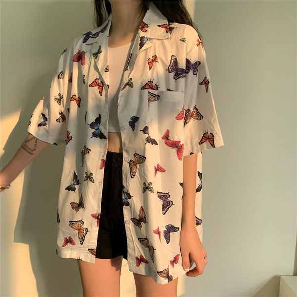 women's blouses & shirts butterfly short sleeved yarn shirt korean women's harajuku loose large wear retro hip-hop casual, White 
women's blouses & shirts butterfly short sleeved yarn shirt korean women's harajuku loose large wear retro hip-hop casual, White