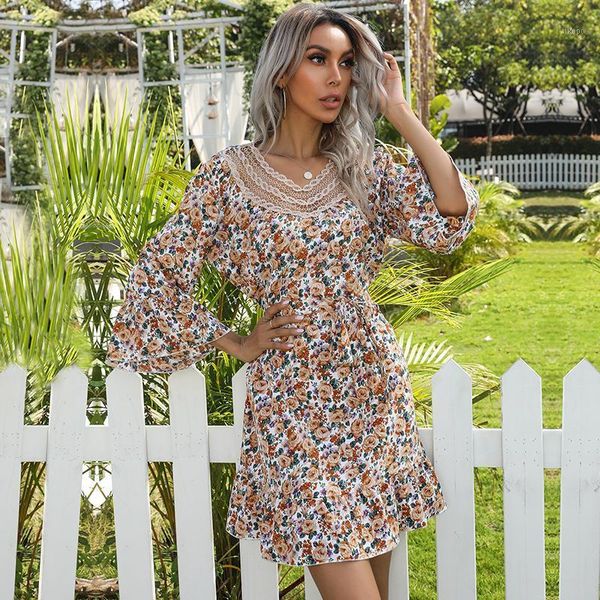 spring summer print short dress women 2021 lace o neck flare sleeve floral ladies casual slim party dresses1, Black;gray
spring summer print short dress women 2021 lace o neck flare sleeve floral ladies casual slim party dresses1, Black;gray