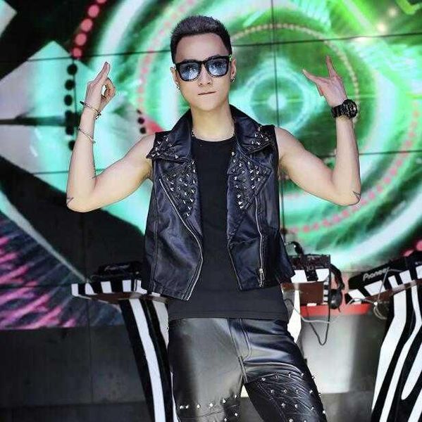 men's vests bar nightclub male singer dj jacket tide stage costume rivet motorcycle leather vest rock hip-hop men women pu waistcoat, Black;white
men's vests bar nightclub male singer dj jacket tide stage costume rivet motorcycle leather vest rock hip-hop men women pu waistcoat, Black;white