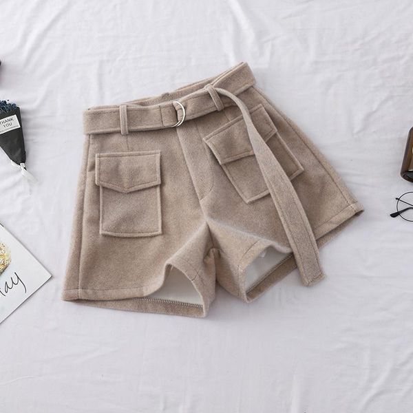women's shorts heliar woolen casual fashion korean belt 2021 autumn winter women wide legs high waist, White;black
women's shorts heliar woolen casual fashion korean belt 2021 autumn winter women wide legs high waist, White;black