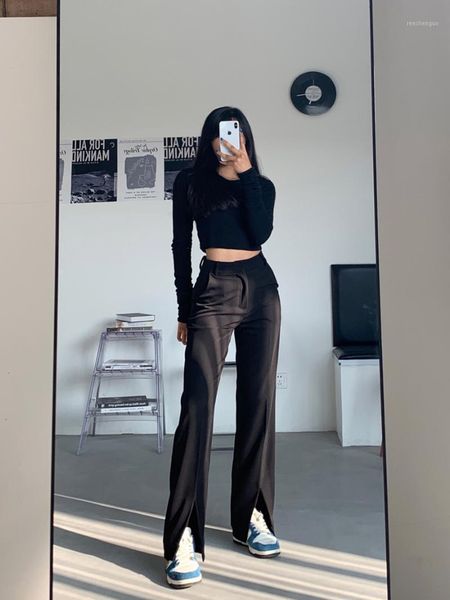 women's pants & capris flare women trousers front split leg straight ladies work korean clothes streetwear black bell bottom 2021, Black;white
women's pants & capris flare women trousers front split leg straight ladies work korean clothes streetwear black bell bottom 2021, Black;white