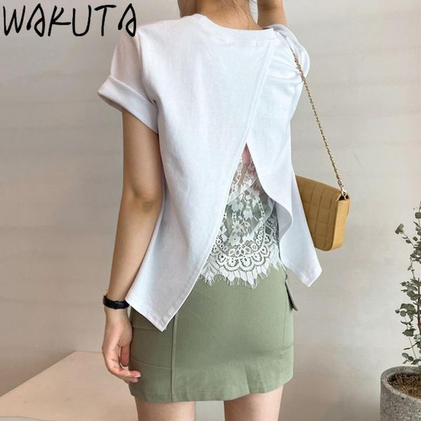 back split lace patchwork tshirts women elegant simple short-sleeved solid color femme korean summer fashion tees women's t-shirt, White
back split lace patchwork tshirts women elegant simple short-sleeved solid color femme korean summer fashion tees women's t-shirt, White