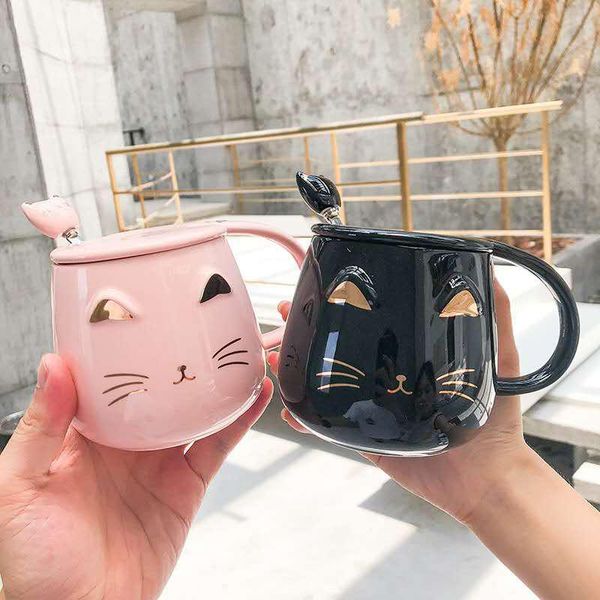 mugs 2021 400ml cute cat ceramic coffee mug with spoon and lid white/black/pink creative hand painted milk tea cup novelty gift
mugs 2021 400ml cute cat ceramic coffee mug with spoon and lid white/black/pink creative hand painted milk tea cup novelty gift